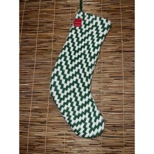 Wondershop 20" Fuzzy green and white‎ Knit chevron pattern Xmas stocking